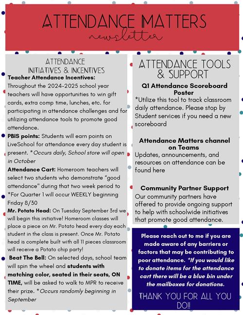Newsletter going over attendance incentives